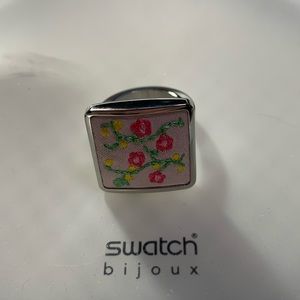 Swatch Bijoux Flowercage Stainless Steel and Satin Ring - size 5